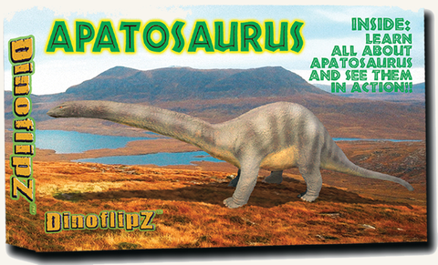 The cover of the Flipworkz Apatosaurus flipbook shows the massive sauropod in all it's glory.